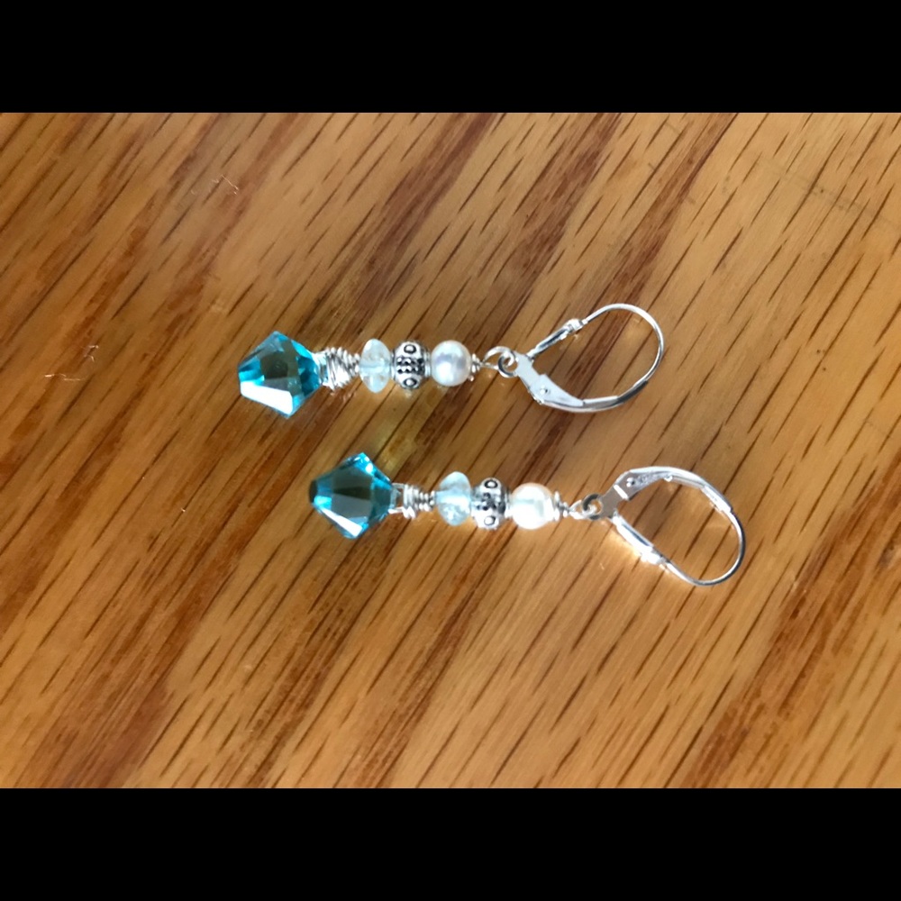 Swarovski Crystal & Aquamarine Sterling Dangle